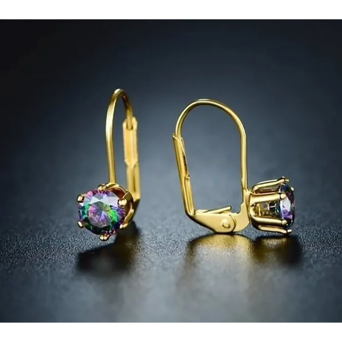 18K-Gold Plated Mystic Topaz CZ Leverback Earrings