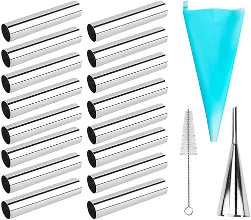 19Piece Cannoli Tubes Forms Set Stainless Steel Non-Stick Mold for Shell Cream Roll