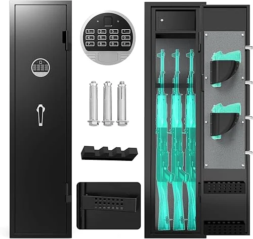 2-3 Gun Safes for Home, Rifle Gun Safe Gun with Alarm System, Gun Locker with 180-Degree Full Access Door, Gun Cabinets for Rifles and Shotguns with LED Light