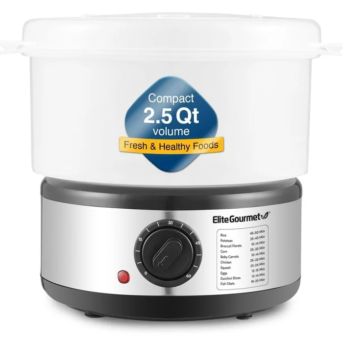 2.5 Quart Electric Compact Mini Food Vegetable Steamer 400W with BPA-Free Tray Auto Shut-off 60-min Timer