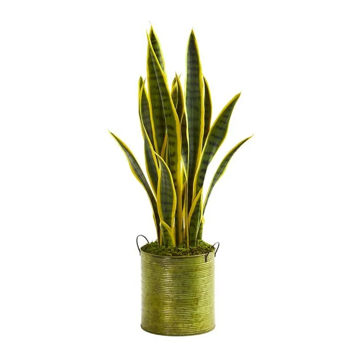 2′ Sansevieria Artificial Plant in Metal Green Planter