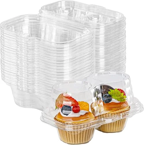 2 Count Cupcake Containers 25 Pack Cupcake Holder with Connected Airtight Lid Cupcake Boxes for 50 Cupcakes Muffins, BPA Free, Standard Size