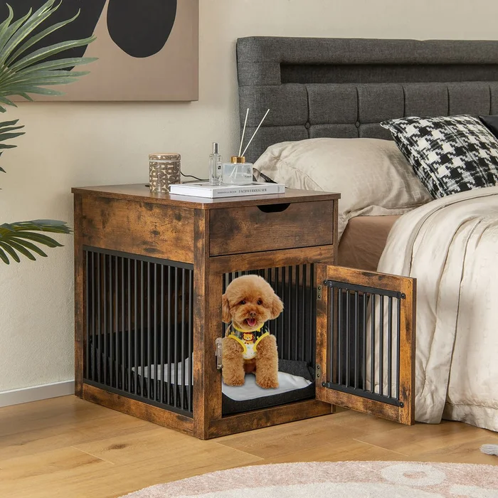 2-in-1 Dog House Crate with Drawer & Wired or Wireless Charging