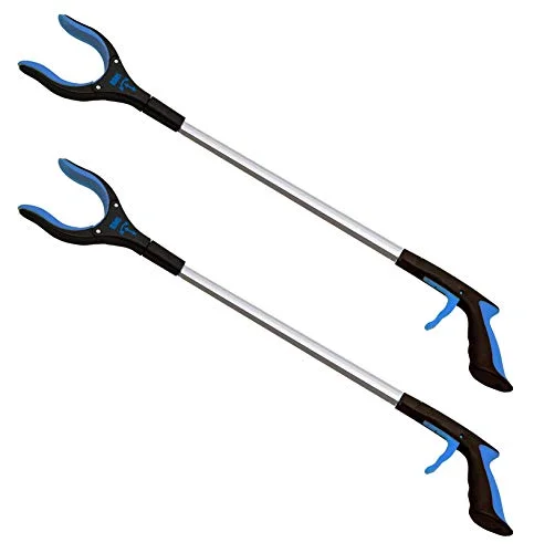 2-Pack 32 Inch Extra Long Grabber Reacher with Rotating Jaw – Mobility Aid Reaching Assist Tool (Blue)