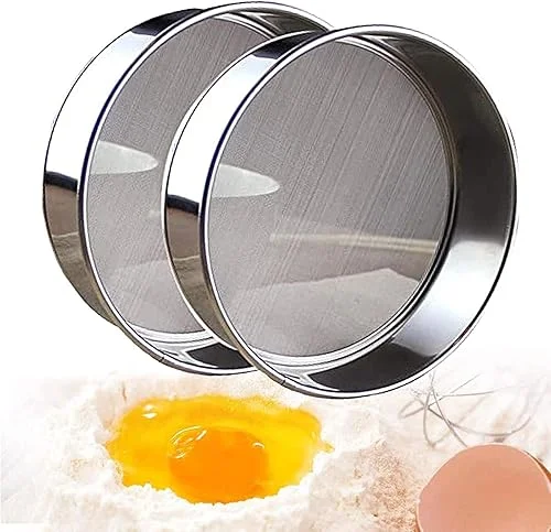 2 pack (60/40 Mesh) Professional 6/8/9.5 Inch, Round Flour Sifter for Baking – Flour Sieve Fine Mesh – Premium Rustproof Stainless Steel (9.5′ (24 CM))