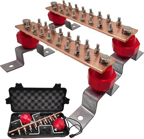 2-PACK 900A Copper Ground Bar Kit- 10′ Wall Mount Grounding Bus Bar with 1/4′ Terminals and UL Material 2500V BusBar Insulators