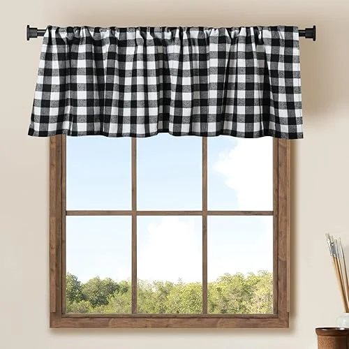 2 Pack Buffalo Check Plaid Window Valances White and Black Farmhouse Design Window Treatment Decor Curtains Rod Pocket Valances for Kitchen/Living Room 16′ x 56′