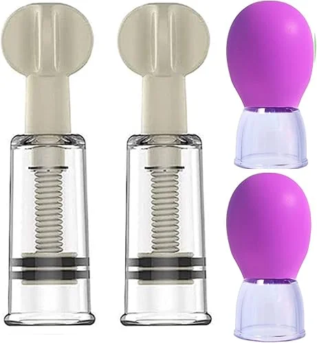 2 Pair Nipple Suckers for Flat or Inverted Nipples, Portable Nipple Vacuum Pump Cupping Device, Inverted Nipple Puller Suction and Shy Nipples, Breastfeeding or Women