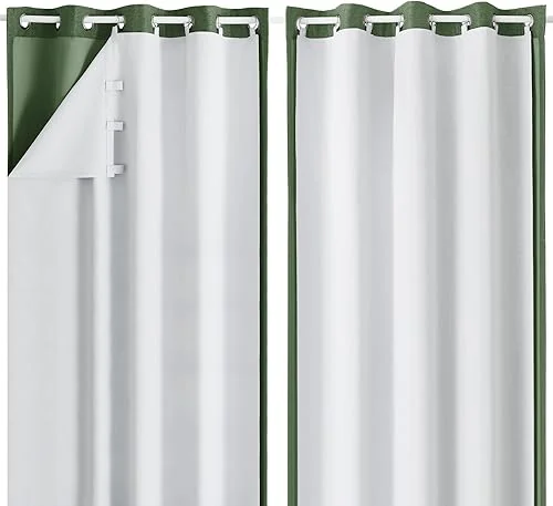 2 Panels 100% Blackout Curtain Liners for Behind Curtains, Darkening Thermal Insulated Blackout Liner for 84 Inch Curtains, Each 50′ Wx80 L, 2 Liners Per Set with 18 Pieces Rings