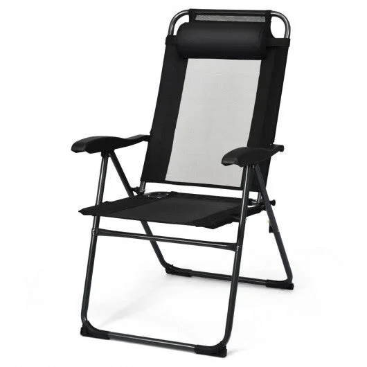 2 PCS Patio Adjustable Folding Recliner Chairs-Black