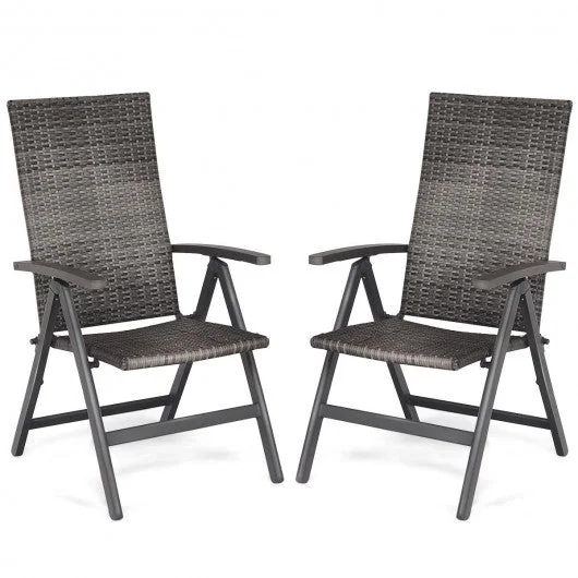 2 pcs Rattan Folding Reclining Outdoor Wicker Portable Chairs