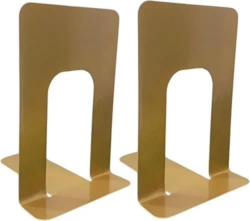 2 Pieces Gold Bookends for Shelves, Heavy Duty Metal Bookends Supports Heavy Books, Decorative Gold Stops for Home or Office Decoration – 1 Pair