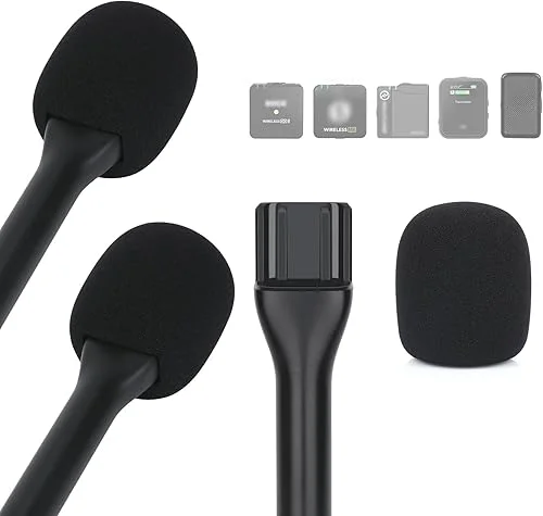 2 Pieces Hand Adapter Mic Clip with Pop Protection Compatible with Most Lavalier Mics, Universal Interview Go Handheld Adapter for Rode Wireless Go I/II, Rode Wireless Me/Pro, Dji Mic 1/2