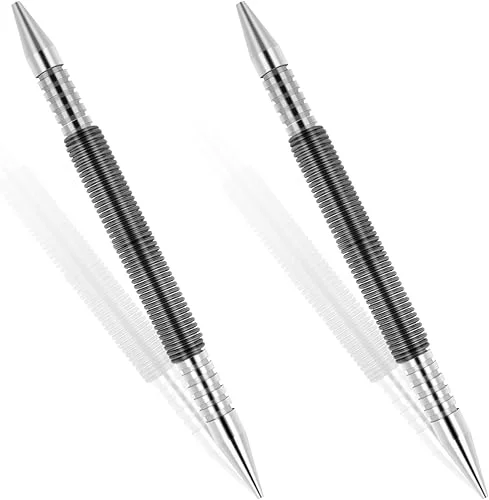 2 Pieces Spring Nail Set, Nail Set Tool and Hinge Pin Tool Dual Head Nail Setter Hammerless 1/8 1/16 and 1/32 Inch Spring Pin Punch Nail 3500 Psi Striking Force Door Pin Siding Removal Tool