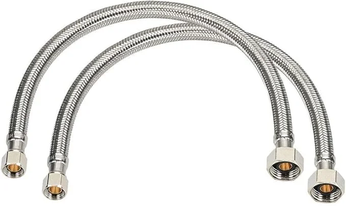 2 Pieces XFITTING 3/8′ Comp x 1/2′ FNPT Faucet Supply Hose Line, 18′ Long, Braided Stainless Steel
