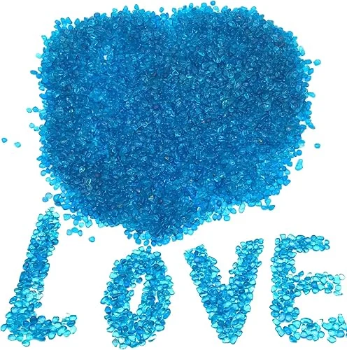 2 Pounds Landscape Glass Pebble Gravel Sand Fit for Aquariums Succulent Plants Terrarium Landscape, Natural Blue