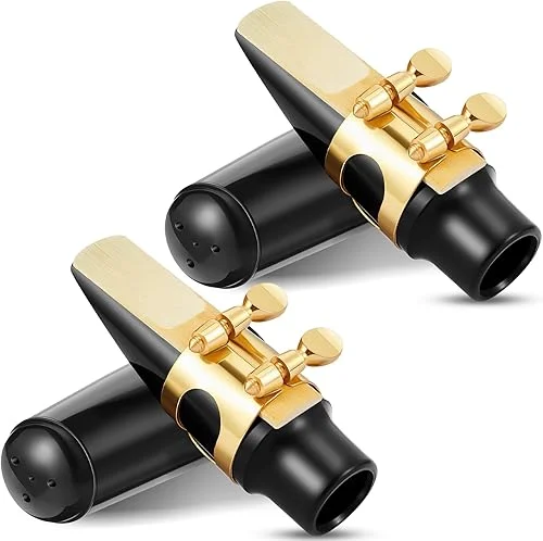 2 Set Alto Sax Mouthpiece Kit Include 2 Gold Saxophone Mouthpieces 2 Reeds 2 Plastic Caps 2 Sax Ligatures for Prolonged Usage or Replacement for Professional Player or Music Enthusiast