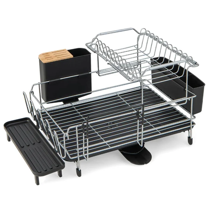 2-Tier Detachable Dish Rack with Drainboard & 360-Degree Swivel Spout