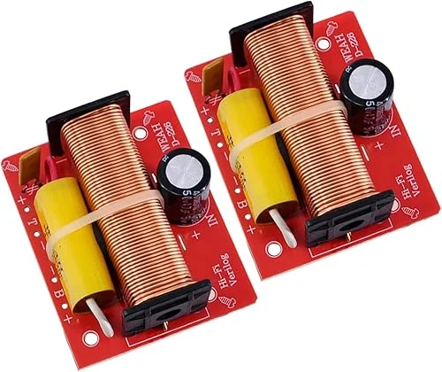 2 Way Speaker Crossover, DriSentri 2pcs 100W Speaker 2 Way Crossover Audio Treble + Bass Independent Crossover Speakers Filter Frequency Divider