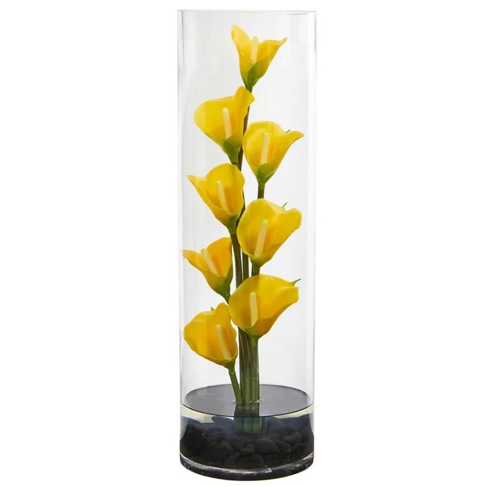 20″ Calla Lily Artificial Arrangement in Cylinder Glass