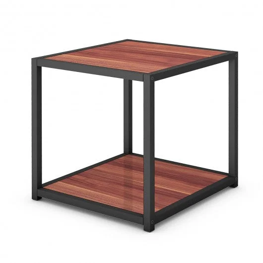 20″ Metal Square Side Table Coffee Stand Bottom with 2-Tier Shelf