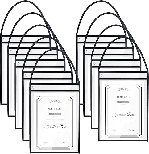 20 Pack Job Ticket Holders Work Order Holder Pockets for 9 x 12 Inch Hanging Sleeve Plastic Shop Ticket Holders with Strap, Both Sides Clear