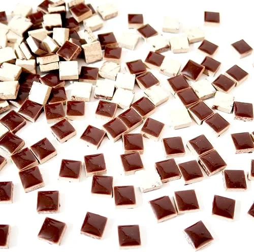 200 Pieces Square Mosaic Tiles for Crafts Bulk, Ceramic Mosaic Pieces 16 Colors Ceramic Mosaic Tile, 12mm Stained Mosaic Ceramic Tiles for Mosaic Projects Home Decor – Brown Mosaic Tiles