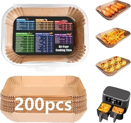 200PCS Air Fryer Liners for Ninja: Higher Non-Stick Disposable Parchment Paper Liner for Ninja DZ201/DZ401 Dual Airfryer Baking – Food Grade Ninja Air fryer Accessories (Rectangle – 8.6 x 5.5 inch)