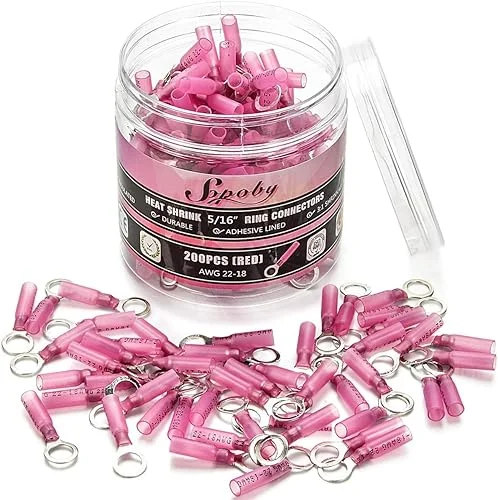 200PCS Ring Connectors 5/16′ Red 22-18 AWG – Heat Shrink Wire Connectors – Crimp Electrical Connectors – Automotive Marine Ring Terminals by Sopoby