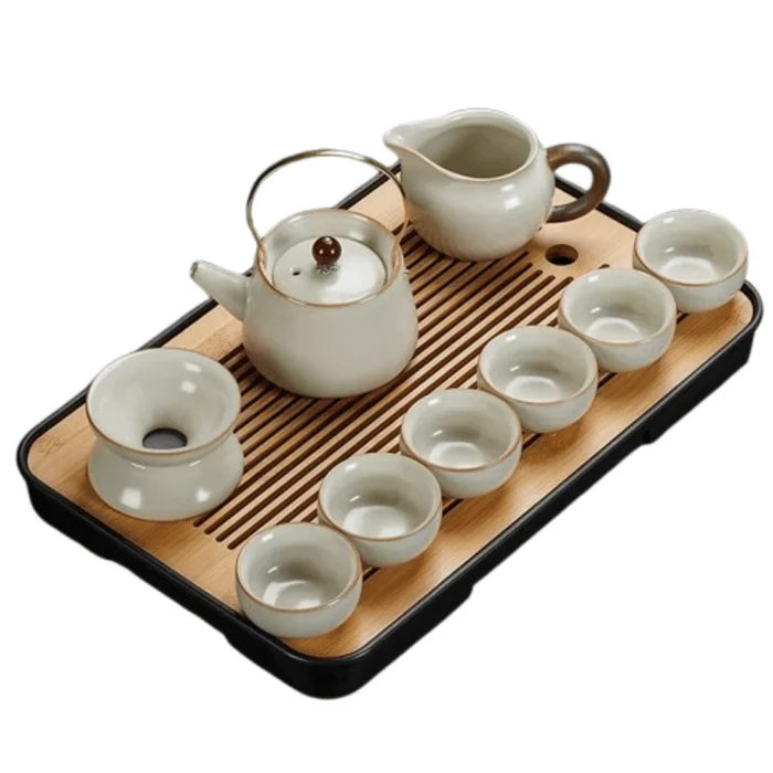 2025 New Ru Kiln Kung Fu Tea Set Ceramic Teapot Covered Bowl Tea Cup 9 Pcs Tea Cup Set