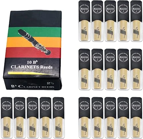 20Pack Bb Clarinet Reeds, Strength 2.5, Traditional Style with Portable Case – Premium Quality Reeds for Bass Clarinet Players