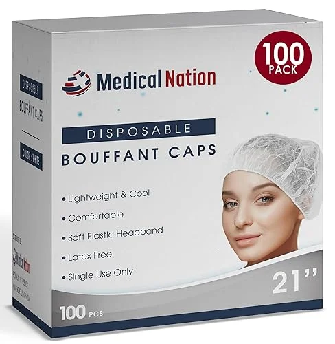 21′ Disposable Bouffant Caps | Pack of 100, White | Hairnets, Non-Woven, Non-Pleated Head Hair Covers |For Medical, Labs, Nurse, Tattoo, Food Service, Hospital, Cooking – Size 21′ White