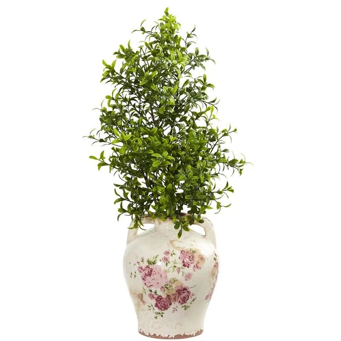21″ Boxwood Artificial Plant In Floral Jar 8587 By Nearly Natural