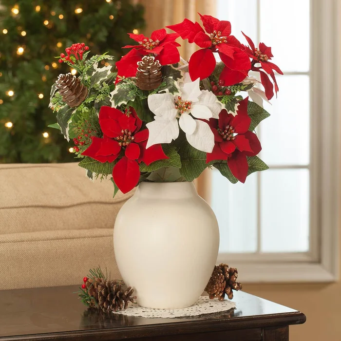 21″ Poinsettia & Pinecone Bush by OakRidge™