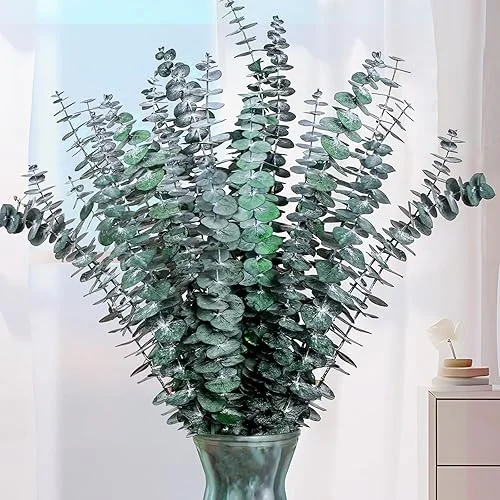 21 Pcs Real Dried Eucalyptus Stems, 17′ Natural Fresh Eucalyptus Branches for Shower, Greenery Leaves for Vase Filler, Fragrance, Fresh Silk Dry Live Plants Decor
