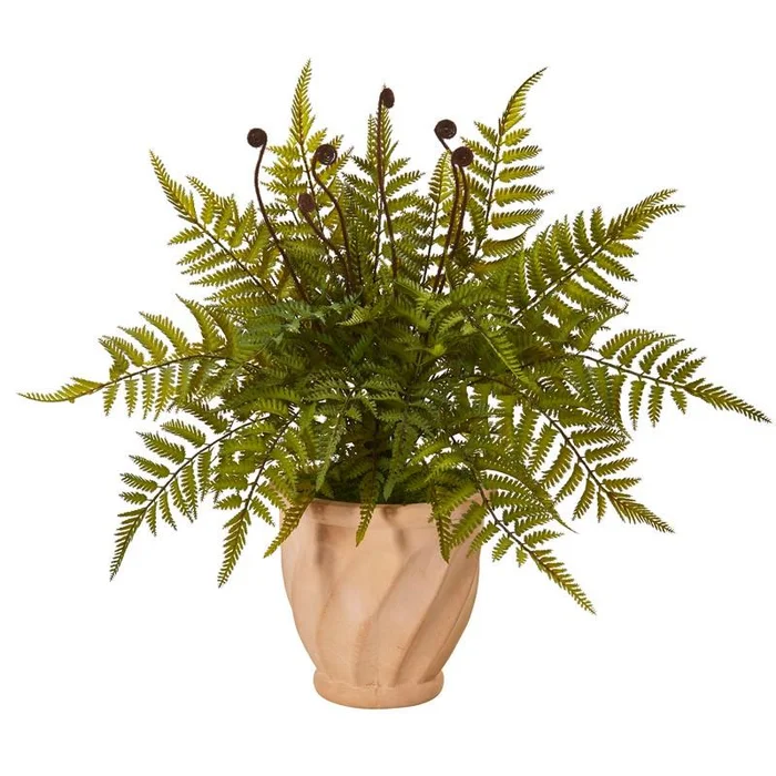 22″ Fern Artificial Plant in Orange Planter