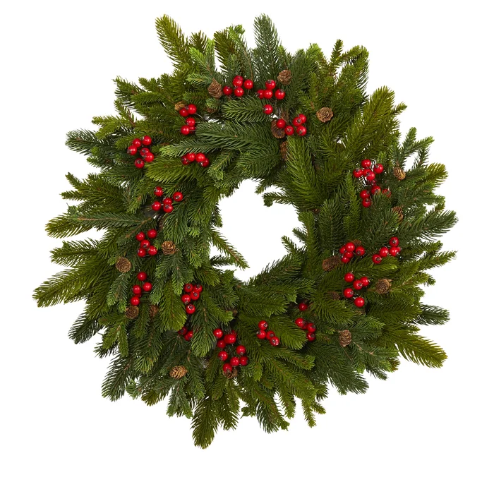 22″ Pine, Pinecone and Berry Artificial Wreath