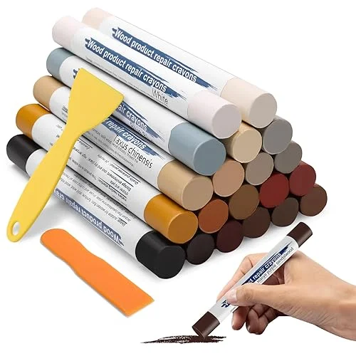 22 Wood Filler Sticks, Windspeed 20 Colos Wood Filler Putty Wax Crayons Furniture Repair Kit Putty Stick for Baseboard Cabinets Furniture Floors(with 2 Scrapers) (Wood Filler Sticks, 20, Count)