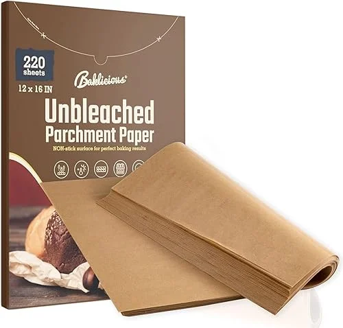 220 Pcs Unbleached Parchment Paper Baking Sheets, Baklicious Pre-cut Heavy Duty Parchment Baking Paper for Air Fryer, Oven, Bakeware, Steaming, Cooking Bread, CupCake, Cookies