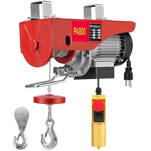 2200LBS Electric Hoists with Wired Remote Control – 110V/120V, 1300W Winches, Lifts up to 41ft, Single/Double Slings, Emergency Stop Feature for Garage, Ceiling Pulley, Overhead Crane Use