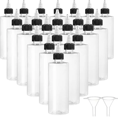 22Pack 8oz Plastic Squeezing Bottles, Clear Oil Dispenser Dropper Bottle Applicator with Twist Top Cap and Leak-Proof Inner Gasket for Crafts, Art, Glue, Paint and More (8 OZ)