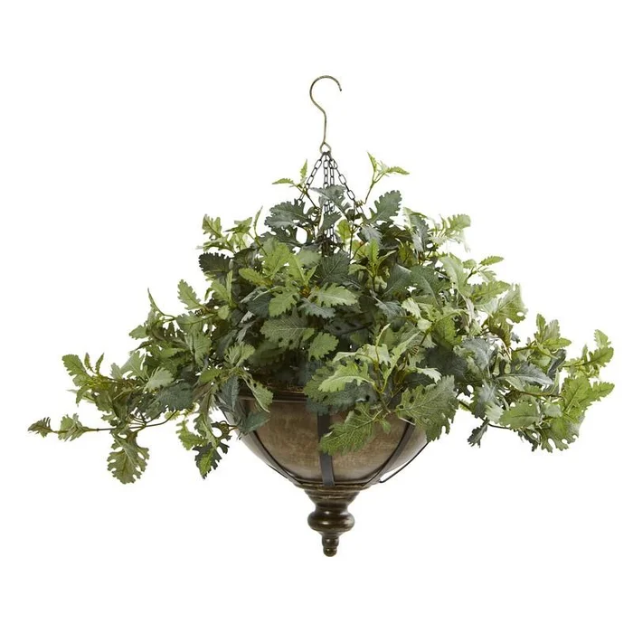23″ Dusty Miller Artificial Plant in Hanging Bowl