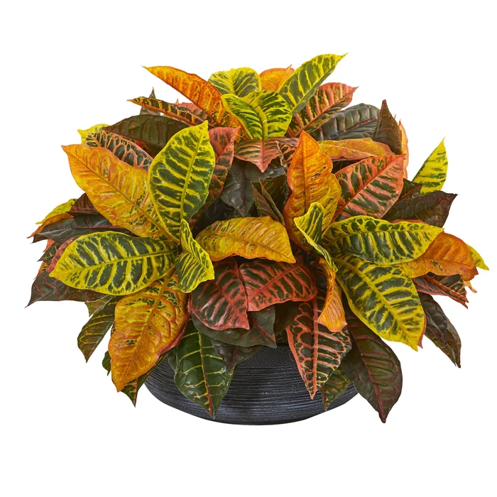 23″ Garden Croton Artificial Plant in Decorative Bowl (Real Touch)