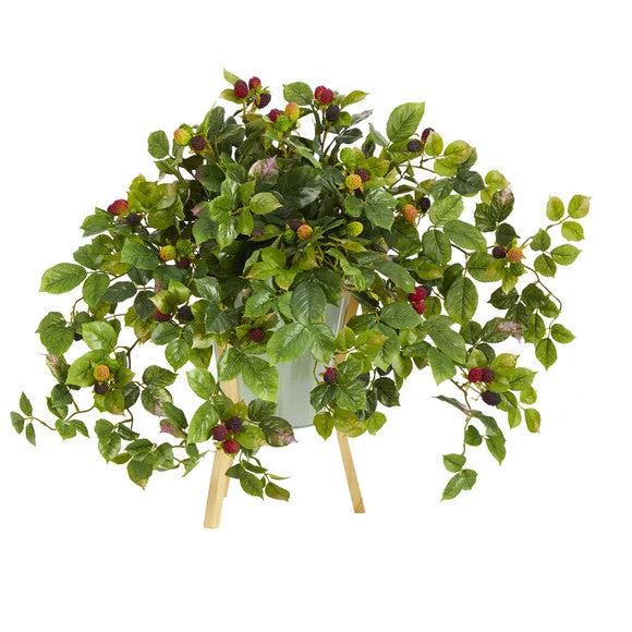 23″ Raspberry Artificial Plant in Green Planter with Stand