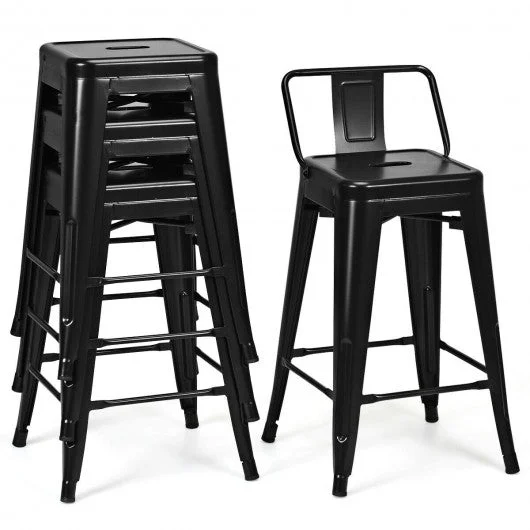 24″ Set of 4 Low Back Metal Counter Stool Stools-Black