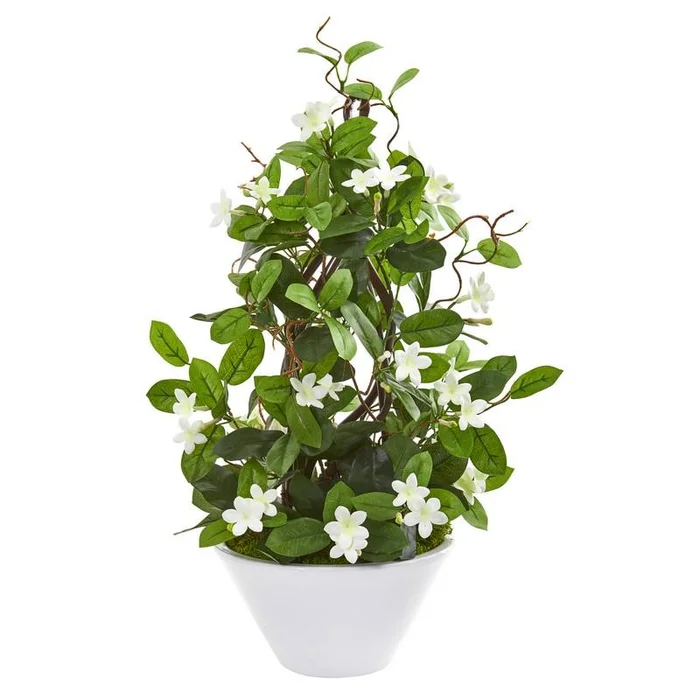 24″ Stephanotis Artificial Climbing Plant in White Planter