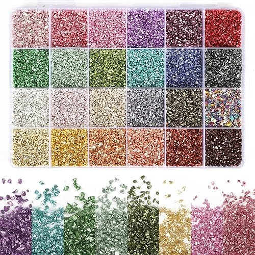 24 Colors Crushed Glass for Crafts, Crushed Glass Glitter for Resin Art Broken Glass Pieces for Crafts Resin Accessories Resin Fillers
