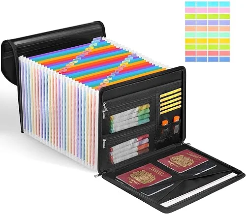 24 Pockets Accordion File Organizer,Multi-Pockets Expanding Filing Organizer with Labels,Portable Expanding File Folder for Letter A4 Files and More