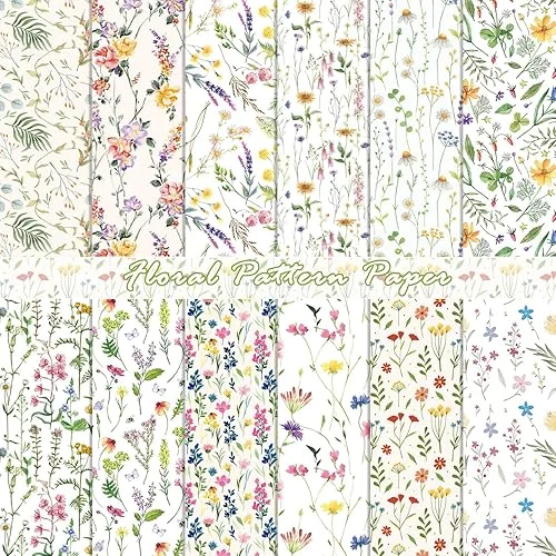 24 Sheets Floral Pattern Paper, 12′ x 12′ Floral Patterned Cardstock Paper Scrapbooking Supplies Paper Decorative Craft Paper for DIY Card Making Photo Album Junk Journal Décor