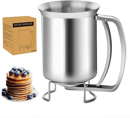 24oz Pancake Batter Dispenser, Stainless Steel Batter Dispenser with Squeeze Handle, Durable, Leak-Free and Easy to Clean, Great for Cupcakes, Waffle